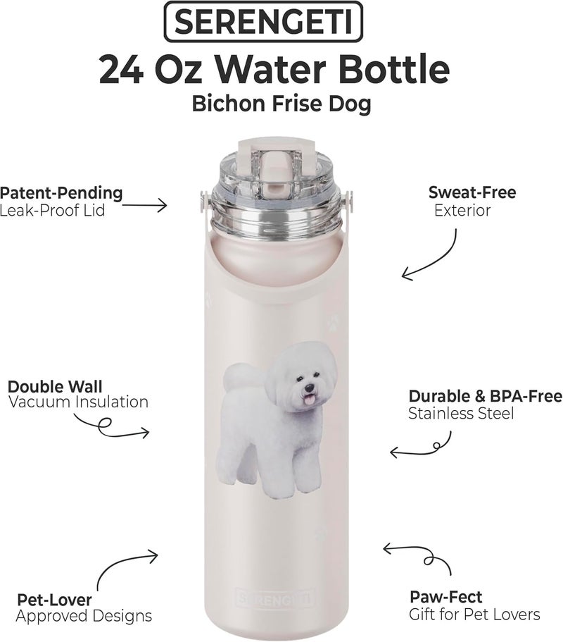 ES Pets SERENGETI 24 Oz Water Bottle Stainless Steel with Spill Proof Lid - Double walled Vacuum Insulated water flask - Realistic 3D Print of your favorite dog (Bichon Frise) - Image 2